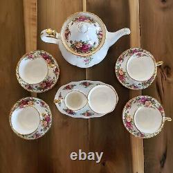 Royal Albert Old Country Rose tea set pot 4 cups saucers creamer sugar bowl tray