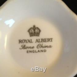 Royal Albert Oriental Chinoiserie Cranes Pagoda Horses Black Tea Cup And Saucer