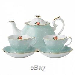 Royal Albert POLKA ROSE Tea For Two Teapot 2 Cups & Saucers Tea Set NEW / BOX