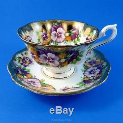 Royal Albert Purple and Yellow Pansy Heavy Gold Tea Cup and Saucer Set