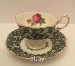 Royal Albert Senorita Black Lace Footed Cup And Saucer Set Bone China England