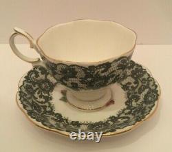 Royal Albert Senorita Black Lace Footed Cup And Saucer Set Bone China England