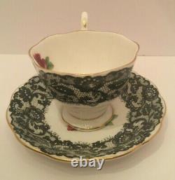 Royal Albert Senorita Black Lace Footed Cup And Saucer Set Bone China England