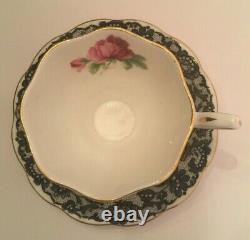 Royal Albert Senorita Black Lace Footed Cup And Saucer Set Bone China England