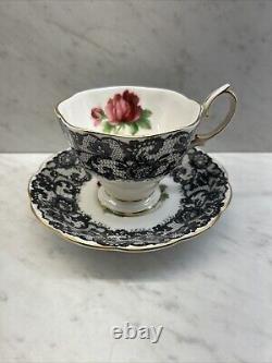 Royal Albert Tea Cup Seniorita Tea Cup & Saucer Black Lace/Rose Preowned