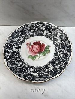 Royal Albert Tea Cup Seniorita Tea Cup & Saucer Black Lace/Rose Preowned