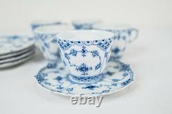 Royal Copenhagen Blue Fluted Full Lace 1035 Cup & Saucers Set of 5 FREE USA SHIP