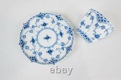 Royal Copenhagen Blue Fluted Full Lace 1035 Cup & Saucers Set of 5 FREE USA SHIP