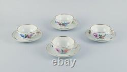 Royal Copenhagen, Saxon Flower, set of four tea cups with saucers