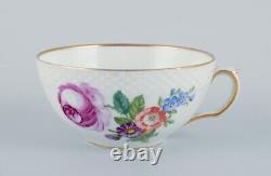 Royal Copenhagen, Saxon Flower, set of four tea cups with saucers