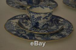 Royal Crown Derby Blue Mikado Flat Demitasse Cups With Saucers, Salad Plates