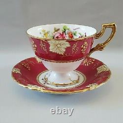 Royal Crown Derby VINE Hand Painted Tea Cup Saucer Artist Signed Flowers England