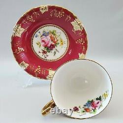 Royal Crown Derby VINE Hand Painted Tea Cup Saucer Artist Signed Flowers England