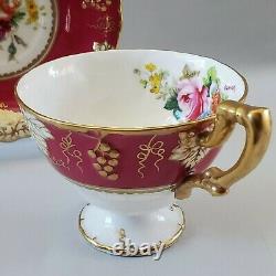 Royal Crown Derby VINE Hand Painted Tea Cup Saucer Artist Signed Flowers England