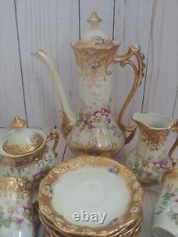 Royal Crown Hand Painted 15 pc Vintage Gilded Tea Set A COLLECTOR'S DREAM