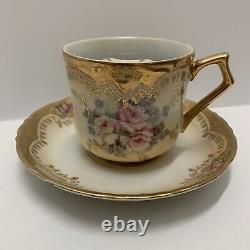 Royal Crown Hand Painted Vintage Gilded Mustache Guard Cup & Saucer 33/357