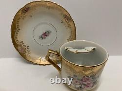 Royal Crown Hand Painted Vintage Gilded Mustache Guard Cup & Saucer 33/357