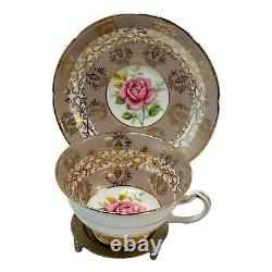 Royal Graffton Teacup & Saucer Cabbage Rose pattern Lot 2 Teal and Browns MCM