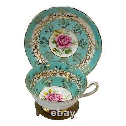 Royal Graffton Teacup & Saucer Cabbage Rose pattern Lot 2 Teal and Browns MCM