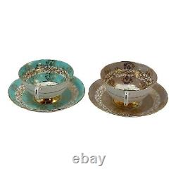Royal Graffton Teacup & Saucer Cabbage Rose pattern Lot 2 Teal and Browns MCM