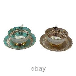 Royal Graffton Teacup & Saucer Cabbage Rose pattern Lot 2 Teal and Browns MCM