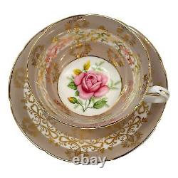 Royal Graffton Teacup & Saucer Cabbage Rose pattern Lot 2 Teal and Browns MCM