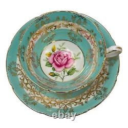 Royal Graffton Teacup & Saucer Cabbage Rose pattern Lot 2 Teal and Browns MCM