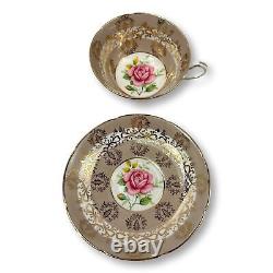 Royal Graffton Teacup & Saucer Cabbage Rose pattern Lot 2 Teal and Browns MCM