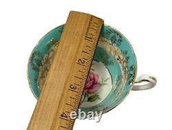 Royal Graffton Teacup & Saucer Cabbage Rose pattern Lot 2 Teal and Browns MCM