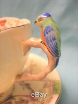 Royal Grafton Parrot Bird Handle Hand Painted Tea Cup & Saucer
