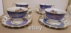 Royal Halsey Purple Luster Iridescent Teacups & Saucers withGold Trim