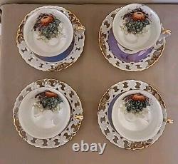 Royal Halsey Purple Luster Iridescent Teacups & Saucers withGold Trim