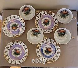 Royal Halsey Purple Luster Iridescent Teacups & Saucers withGold Trim