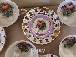 Royal Halsey Purple Luster Iridescent Teacups & Saucers withGold Trim