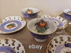 Royal Halsey Purple Luster Iridescent Teacups & Saucers withGold Trim