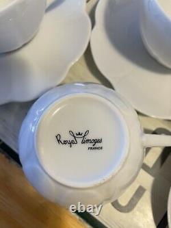 Royal Limoges Authentic France Porcelain Nymphea White Tea Cups and Saucers