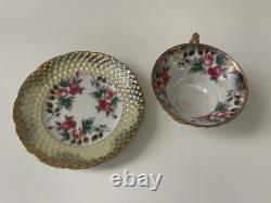 Royal Sealy Vintage China Tea Cup and Saucer Set Japan Hand painted Fruit Flower