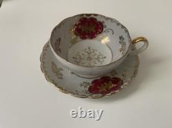 Royal Sealy Vintage China Tea Cup and Saucer Set Japan Hand painted Fruit Flower