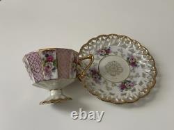 Royal Sealy Vintage China Tea Cup and Saucer Set Japan Hand painted Fruit Flower