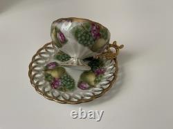 Royal Sealy Vintage China Tea Cup and Saucer Set Japan Hand painted Fruit Flower