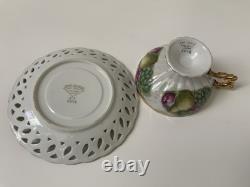 Royal Sealy Vintage China Tea Cup and Saucer Set Japan Hand painted Fruit Flower