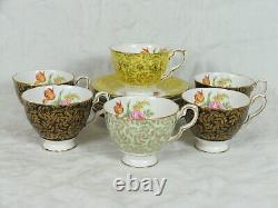 Royal Stafford 6 Teacups & Saucers Pattern 1842 Chintz Gold Leaves & Roses