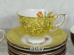 Royal Stafford 6 Teacups & Saucers Pattern 1842 Chintz Gold Leaves & Roses