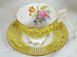 Royal Stafford 6 Teacups & Saucers Pattern 1842 Chintz Gold Leaves & Roses