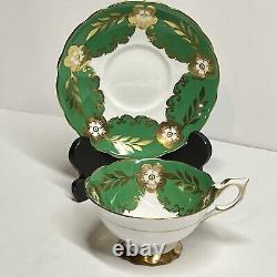 Royal Stafford Cup Saucer Teacup Grean White Flowers Gold England