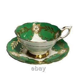 Royal Stafford Cup Saucer Teacup Grean White Flowers Gold England