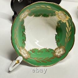 Royal Stafford Cup Saucer Teacup Grean White Flowers Gold England