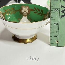 Royal Stafford Cup Saucer Teacup Grean White Flowers Gold England