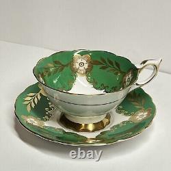 Royal Stafford Cup Saucer Teacup Grean White Flowers Gold England