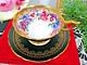Royal Stafford Tea Cup And Saucer Black Gold Gilt Pansy Garland Teacup England